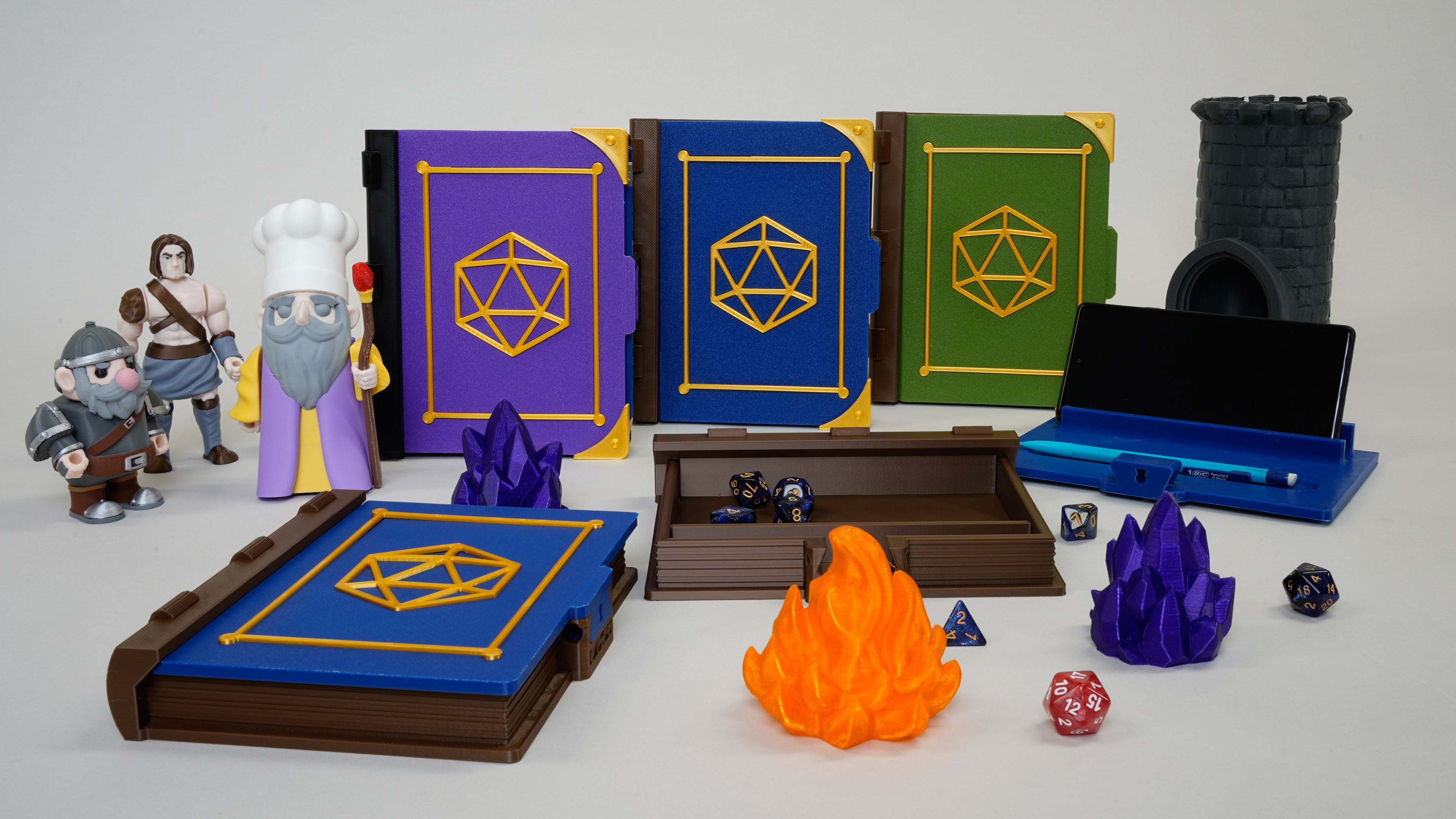 Magical wizard book dice vault and rolling tray combo for tabletop RPG