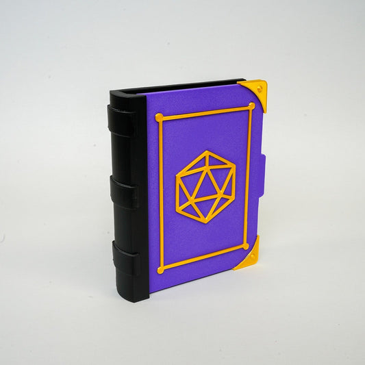 3D printed wizard spellbook dice tray with phone holder for DnD